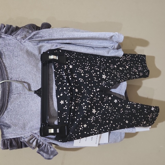 BCBGirls 12M 2 piece shoulderout silver shirt w/black tights with star print. - Picture 2 of 4